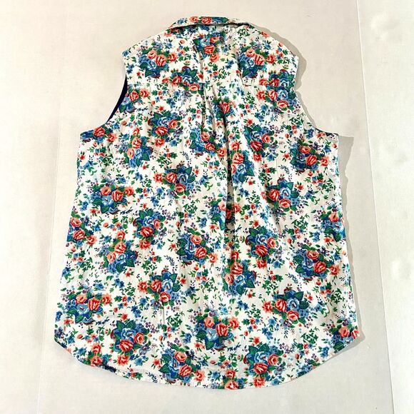 vtg 90s Sleeveless Floral Button Up Collared 100% Cotton Shirt, sz L, - Picture 4 of 5